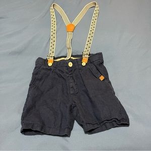 Zara Boys Navy Linen Shorts with Suspenders Size 3-4